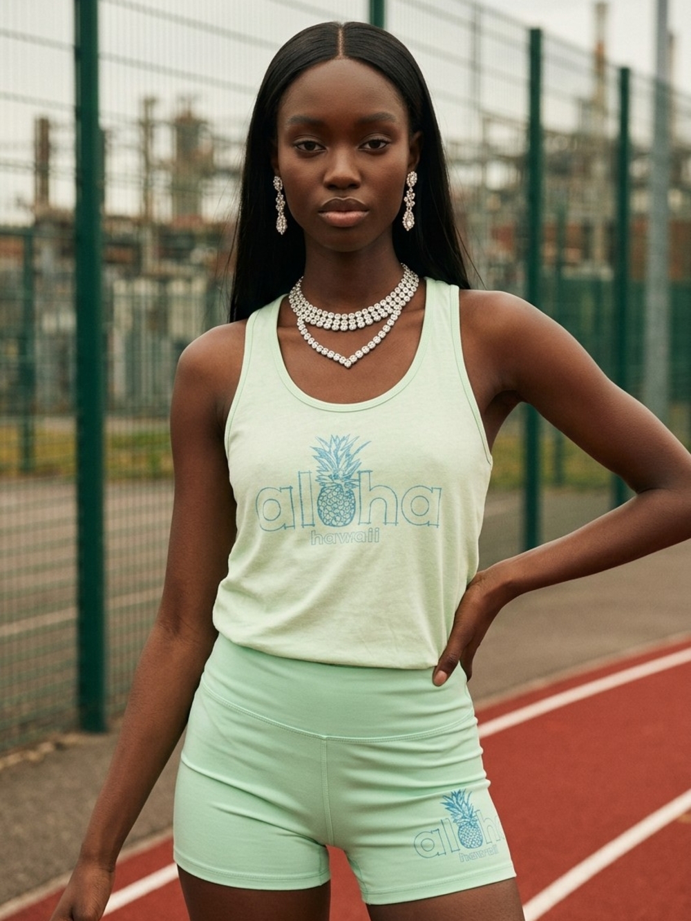 Next Level Apparel Mint Green Pineapple Aloha Scoop Tank - Women